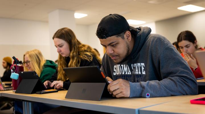 Students completing a test