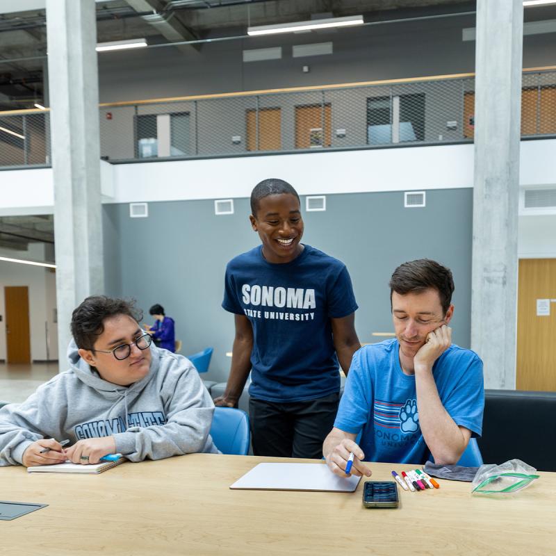 Student helping friend with ssu application