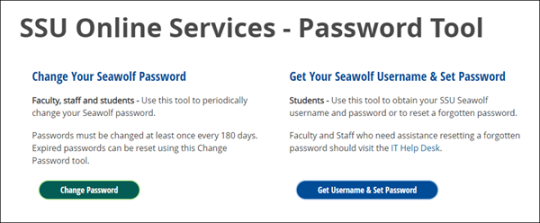 The Online Services Password Tool page